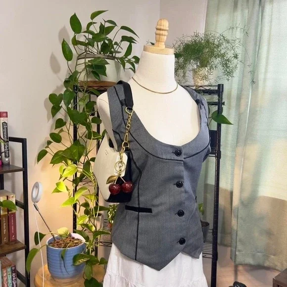 Y2K Stooshy Button Vest Top Size XL Corpcore Grunge Office Siren - Picture 4 of 8